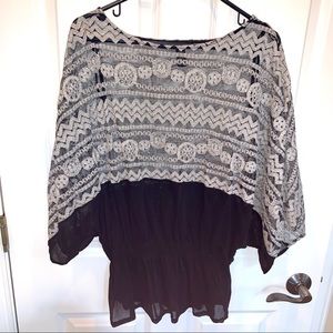 Women’s SZ S ALFANI Lace Top Black Sheer Blouse